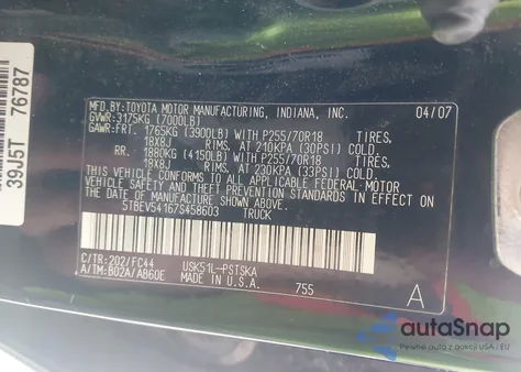 2007 Toyota Tundra Sr5 5.7L V8 из США, поврежденный, VIN 5TBEV54167S458603